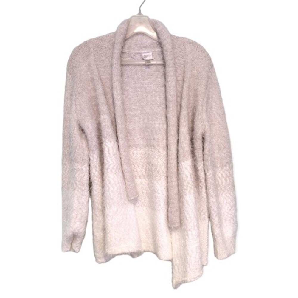 Cupio White & Gray Eyelash Fuzzy Cardigan Sweater Size XL